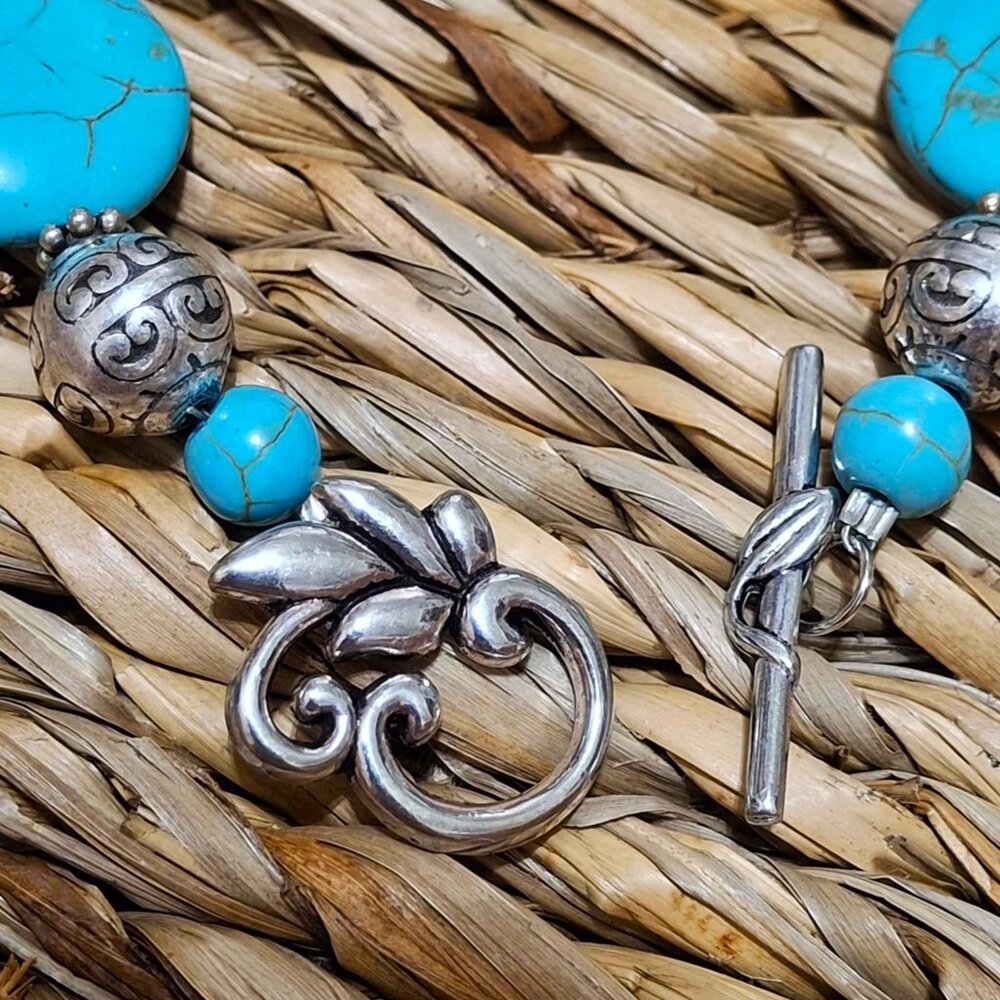 Artisan Hand Crafted Bracelet Turtle Tribal Art Silver Turquoise Beaded OSFM - Picture 10 of 11